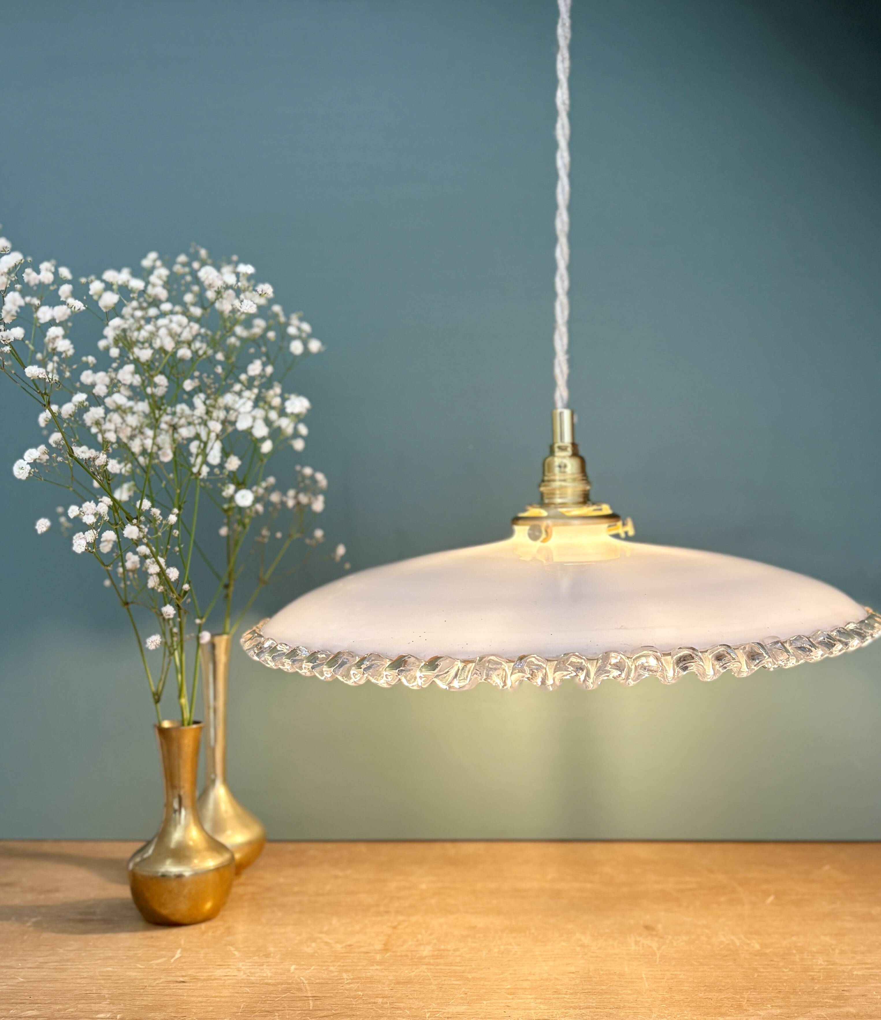 XXL vintage opaline lampshade pendant light