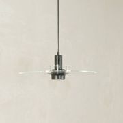 Space Age ceiling lamp by Ikea from the 1980s with two plexiglass plates and canopy made of black injection-moulded plastic.