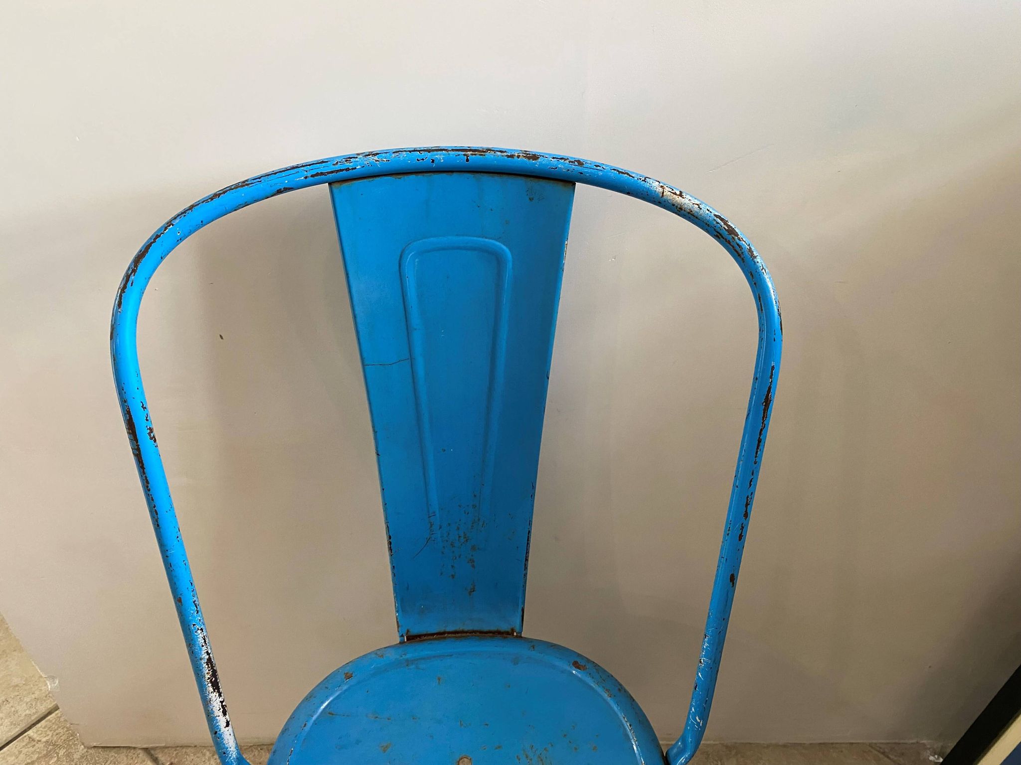 Authentic blue tolix metal chair by Xavier Pauchard vintage industrial 1950