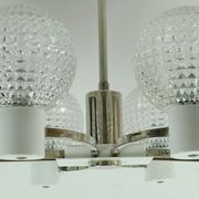1960s mid century HANGING LAMP chrome metal chandelier with 8 glass shades