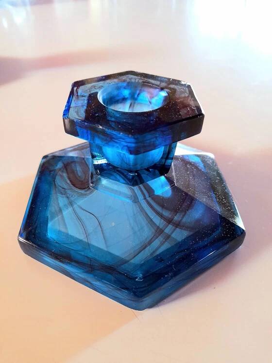 Davidson blue glass candlestick