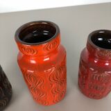 Set of three vintage pottery fat lava 'onion' vases made by Scheurich, Germany