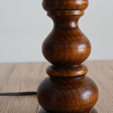 Vintage table lamp in turned wood and fabric lampshade