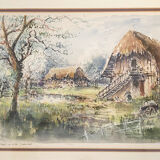 Tableau Aquarelle "Le Theil en Auge" par Denis Verspecht (1919/1991) Calvados