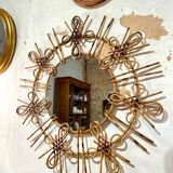 Miroir soleil rotin 1950/1960