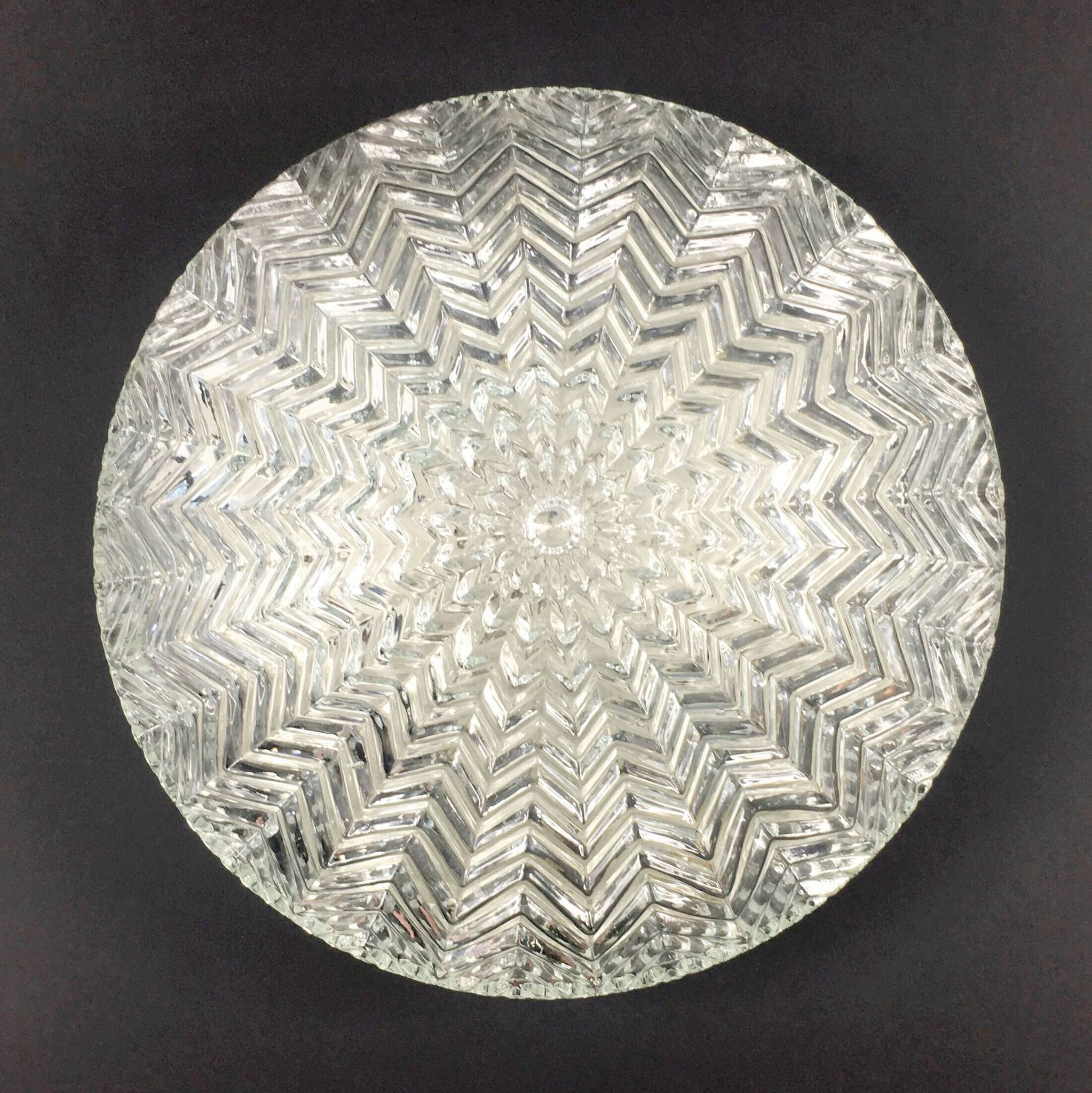 Lustre de plafond en verre transparent géométrique / montage encastré de Limburg, Allemagne, années 1970