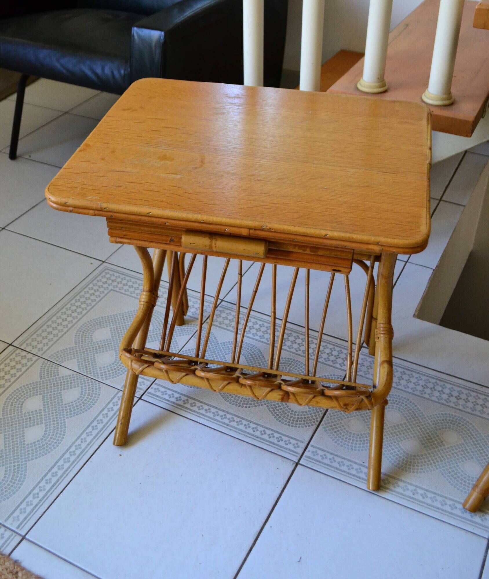 Pair of bamboo rattan bedside tables from the 70s.