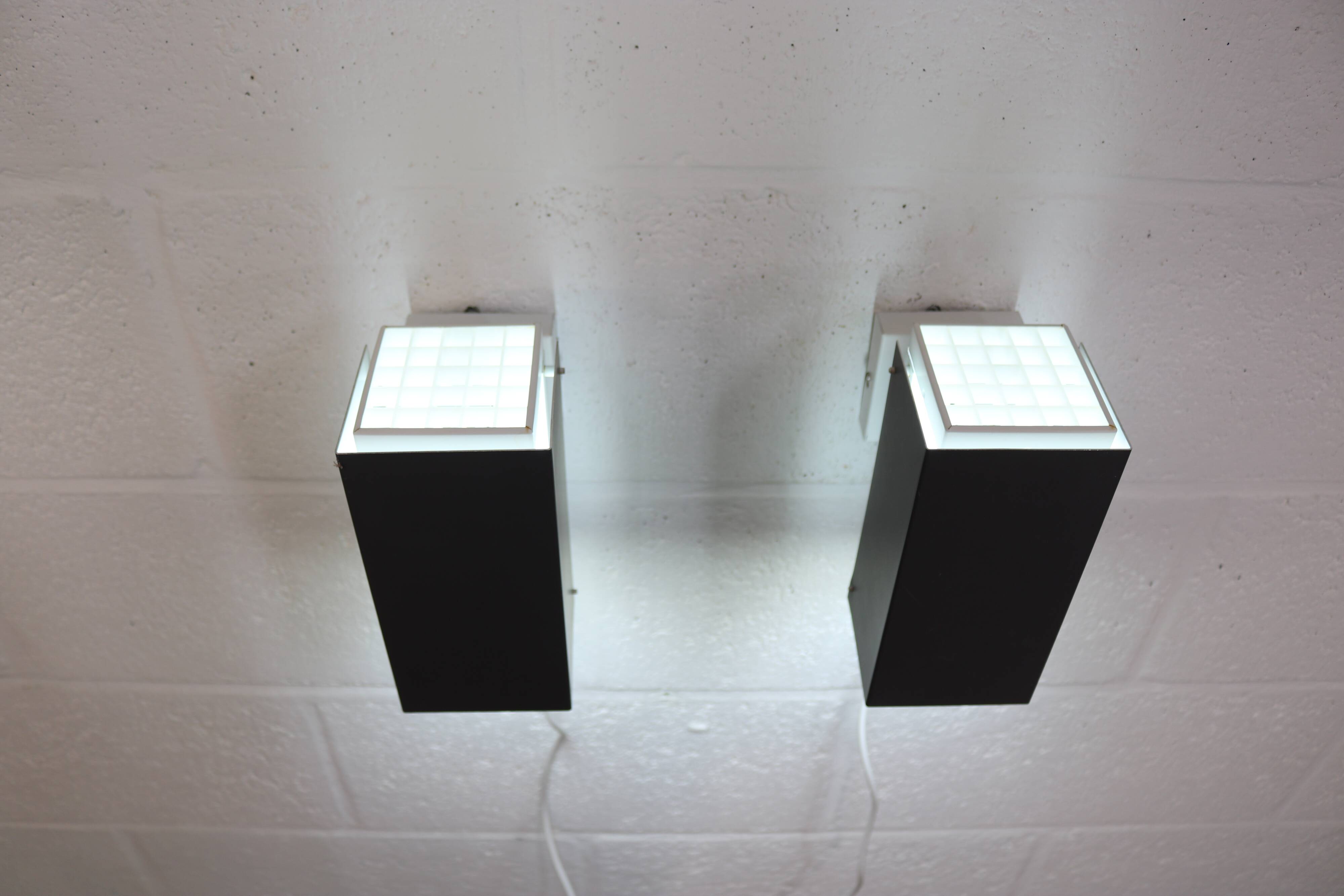 Pair of grey and white wall sconces by Preben Dahl for H. F. Belysning, 1960s