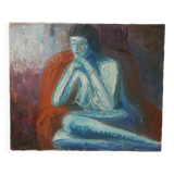 Acrylic painting on canvas figurative art nude woman blue orange contemporary canvas