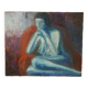Acrylic painting on canvas figurative art nude woman blue orange contemporary canvas