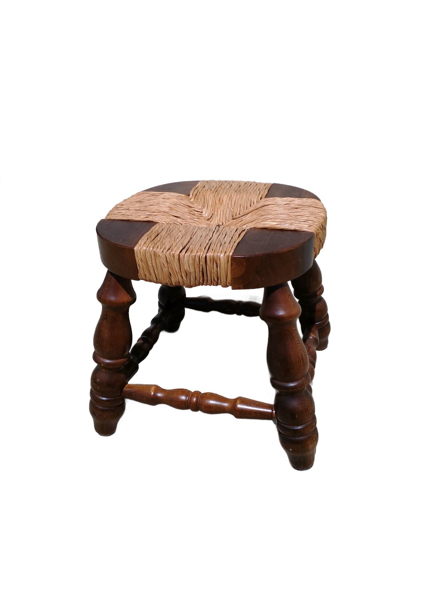 Antique wooden and straw stool