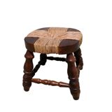 Antique wooden and straw stool