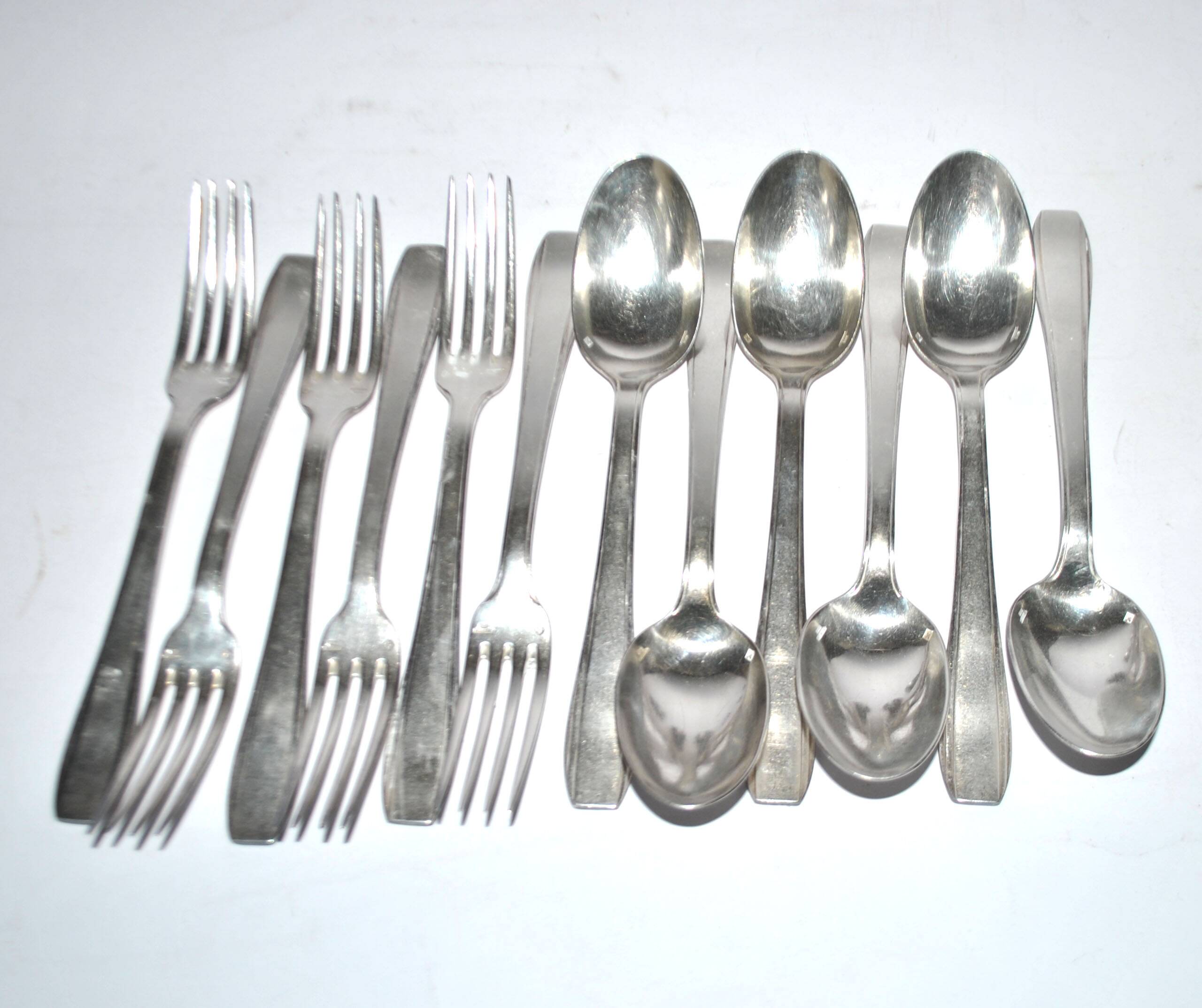 Set of 6 silver-plated Art Deco table spoons and 6 forks ARGENTAL near Boreal 21cm