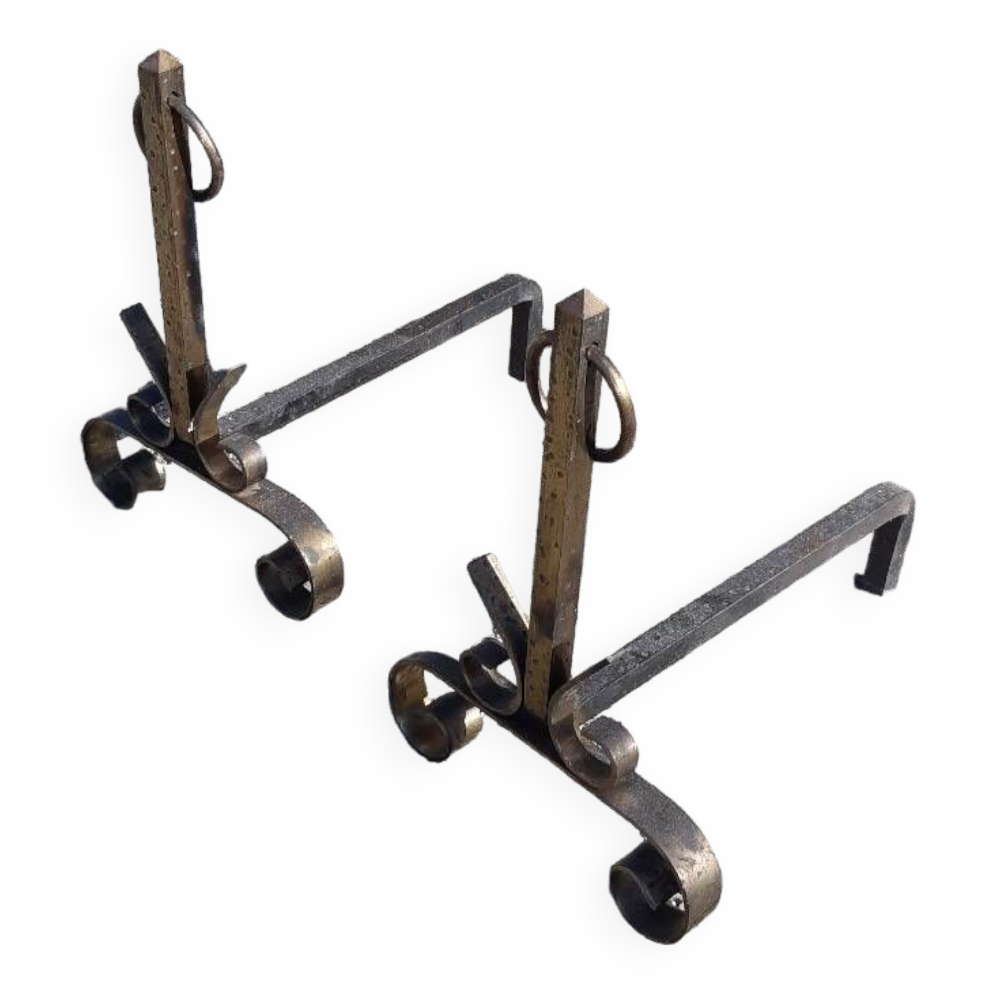 Pair of wrought iron andirons