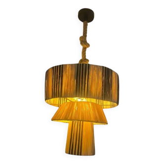 Plafonnier en raphia fait main - Suspension à 3 niveaux pour une décoration