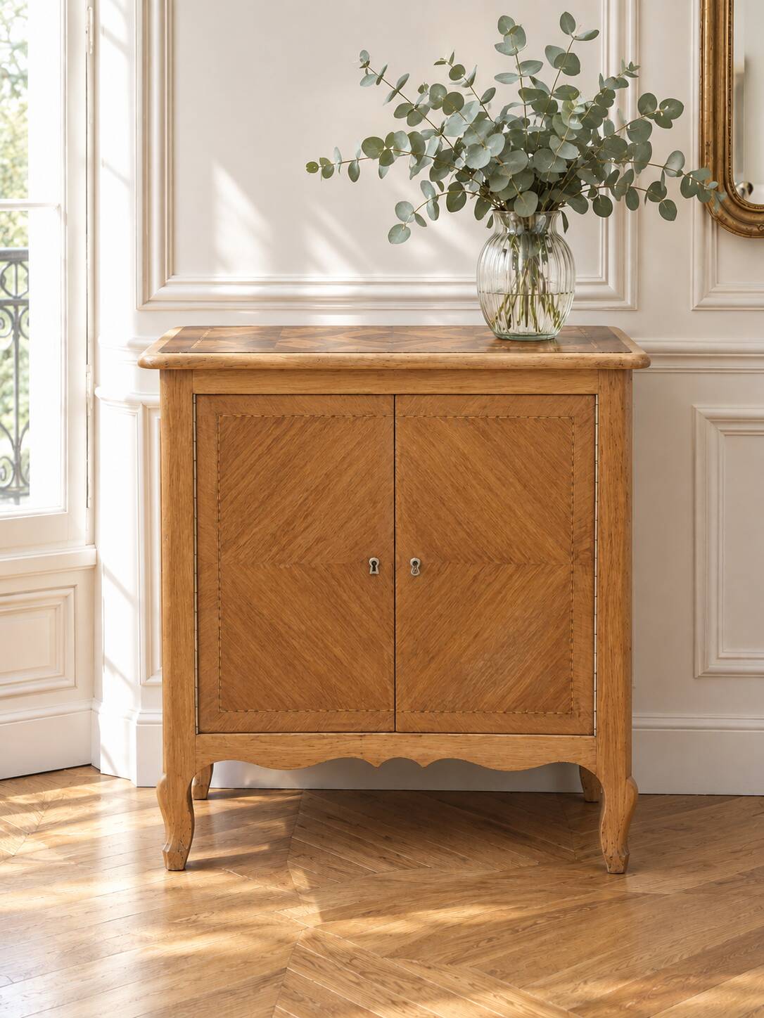 Small vintage marquetry wooden cabinet – 2 doors – Classic style