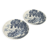Set of 2 earthenware plates with blue decoration of a bridge and castle