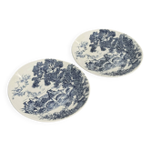 Set of 2 earthenware plates with blue decoration of a bridge and castle