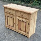 Buffet commode de type parisien rénové en bois massif brut avec 2 portes