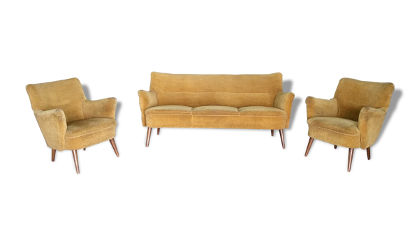 Set de salon canapé sofa 2 fauteuils années 50 d'époque