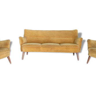 Set de salon canapé sofa 2 fauteuils années 50 d'époque