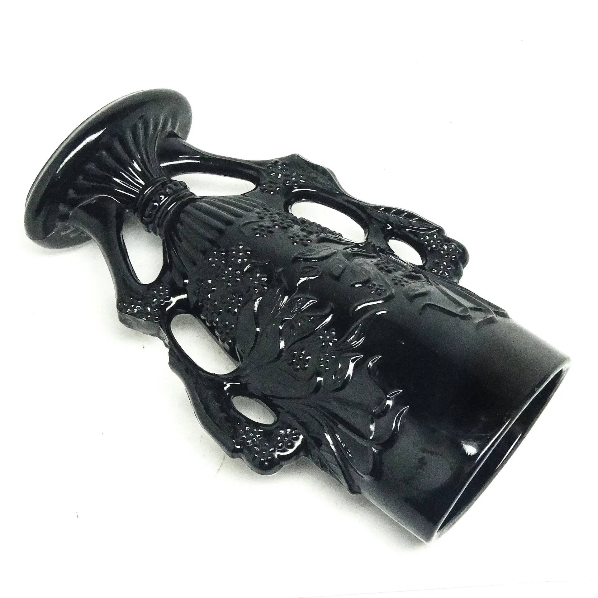 Eclectic vase, black hyalite glass, Ząbkowice, Poland, 1970s