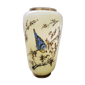 Ancien vase opaline blanc - oiseaux