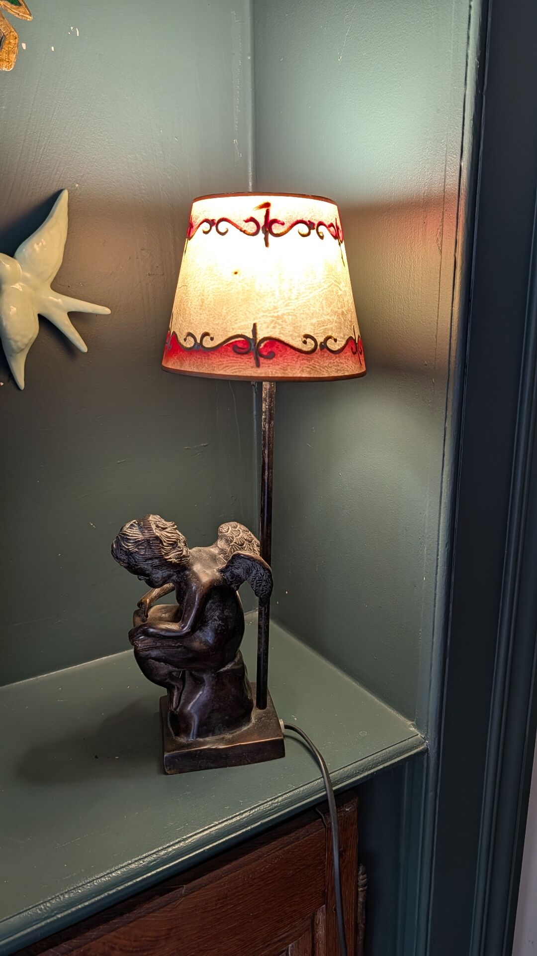 Red and gold parchment lampshade from the 1960s.
