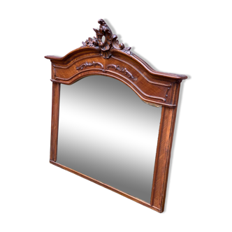 Miroir renaissance en chêne massif sculpté du 19ème 120x125cm