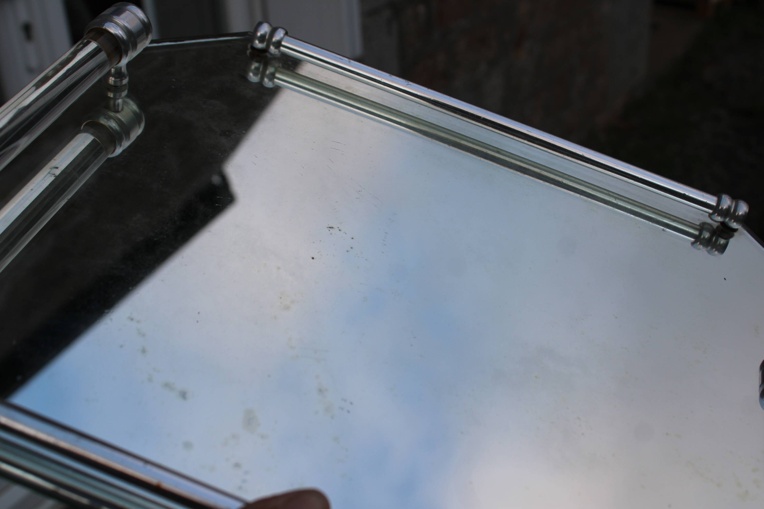 Vintage mirrored tray with glass and metal handles – H5 × W39 × D30 cm
