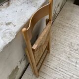 Beech and straw folding chair from the 80s