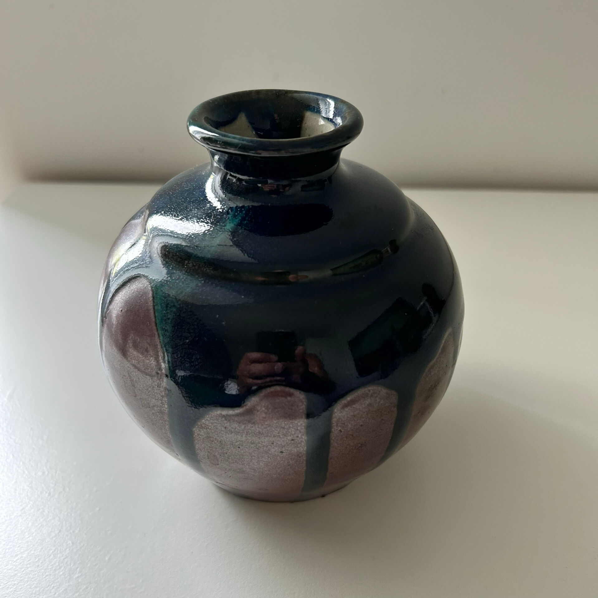 Ink blue round vase and bronze