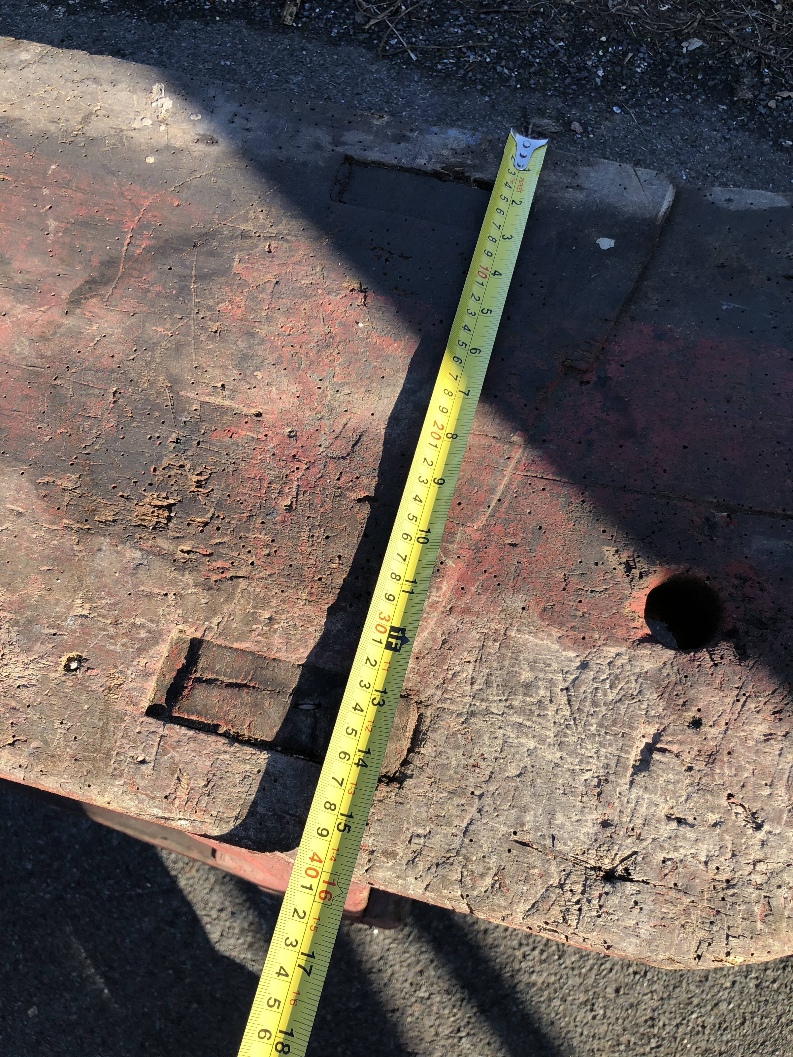 Old carpenter's workbench painted red