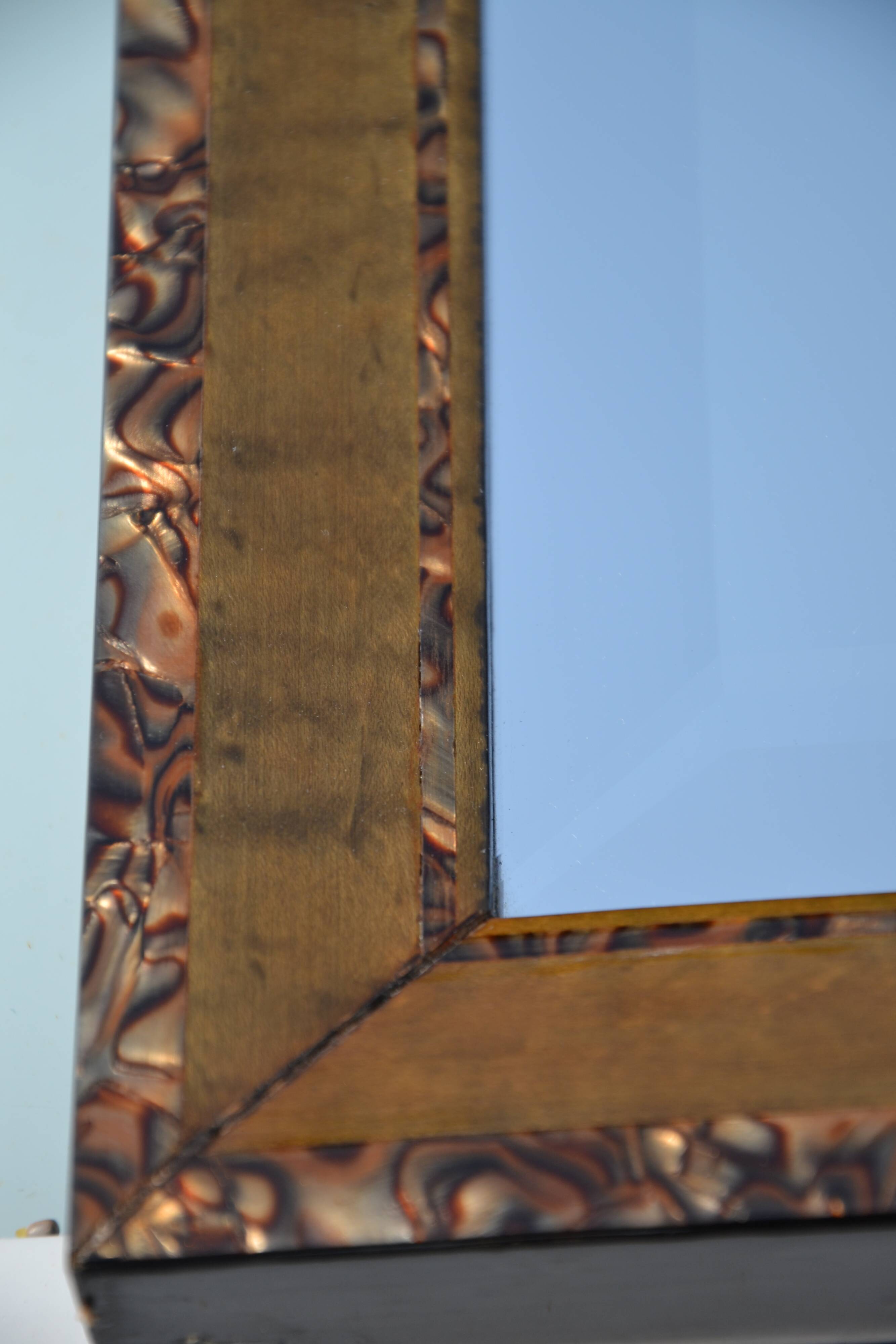 Large khaki beveled mother-of-pearl mirror from the 70s/80s