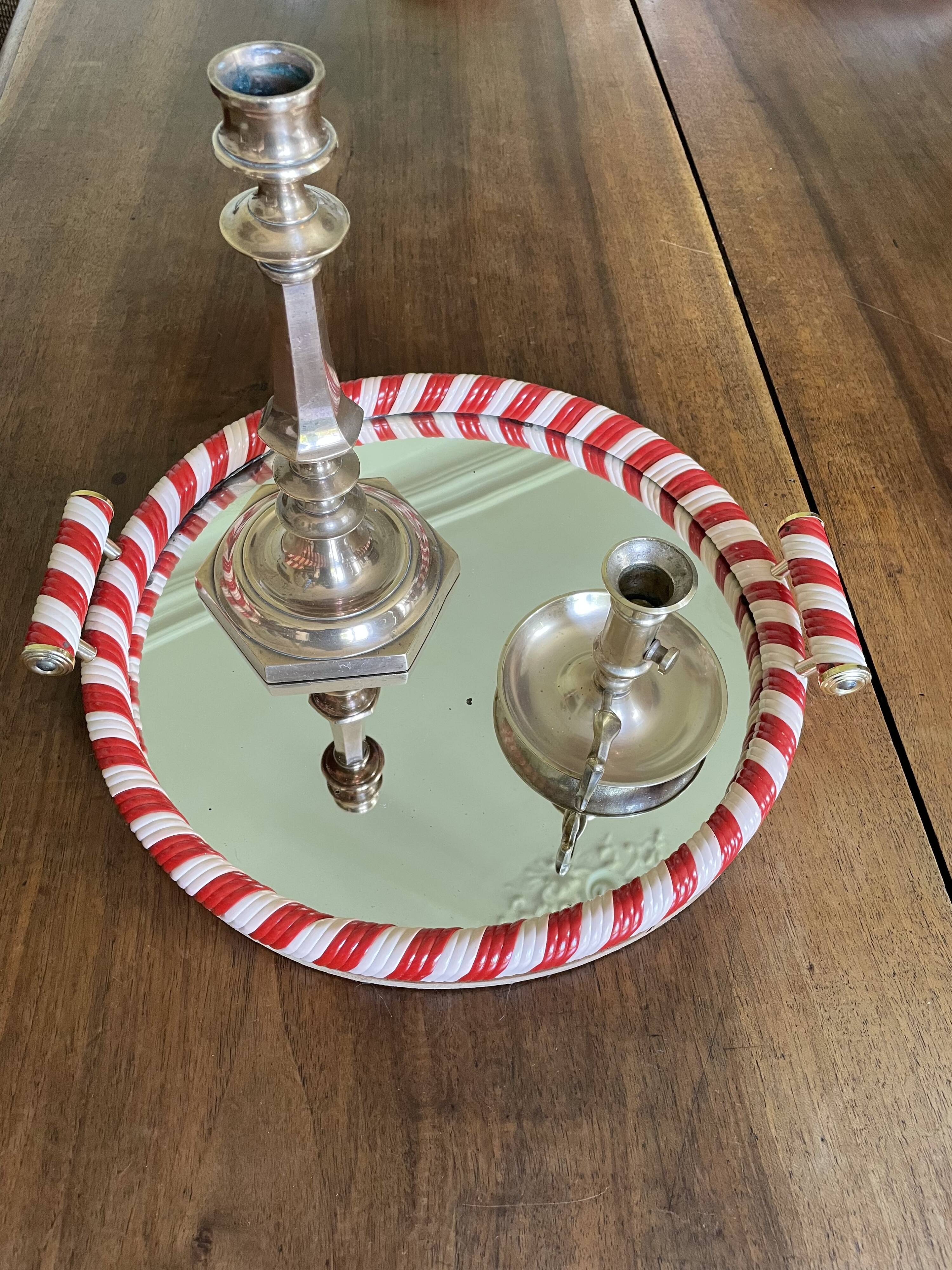 Round mirror tray scoubidou 50s/60s