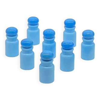 Set of spice jars container Belgium blue opal glass, vintage