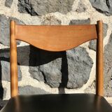 Set of 6 Danish chairs with black leatherette seats