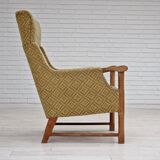1960s, Danish design, highback armchair, furniture fabric, oak wood.