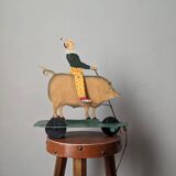 Antique pull toy, metal, hand-painted decoration, clown circus