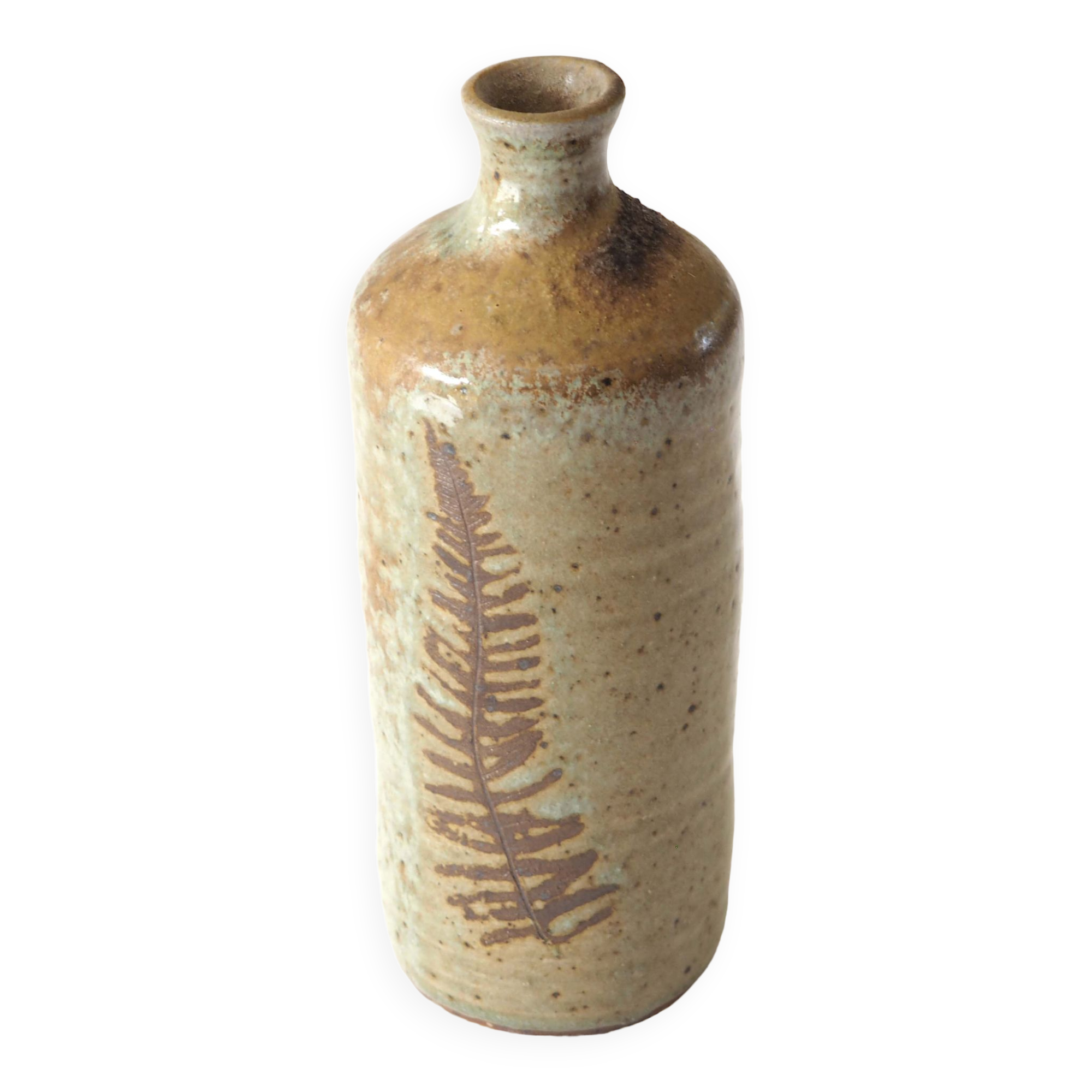 Leaf pattern stoneware bottle