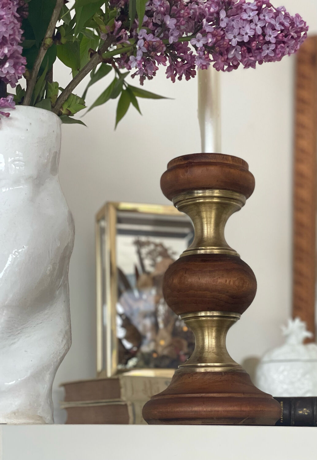 Wood and brass candle holder 1970