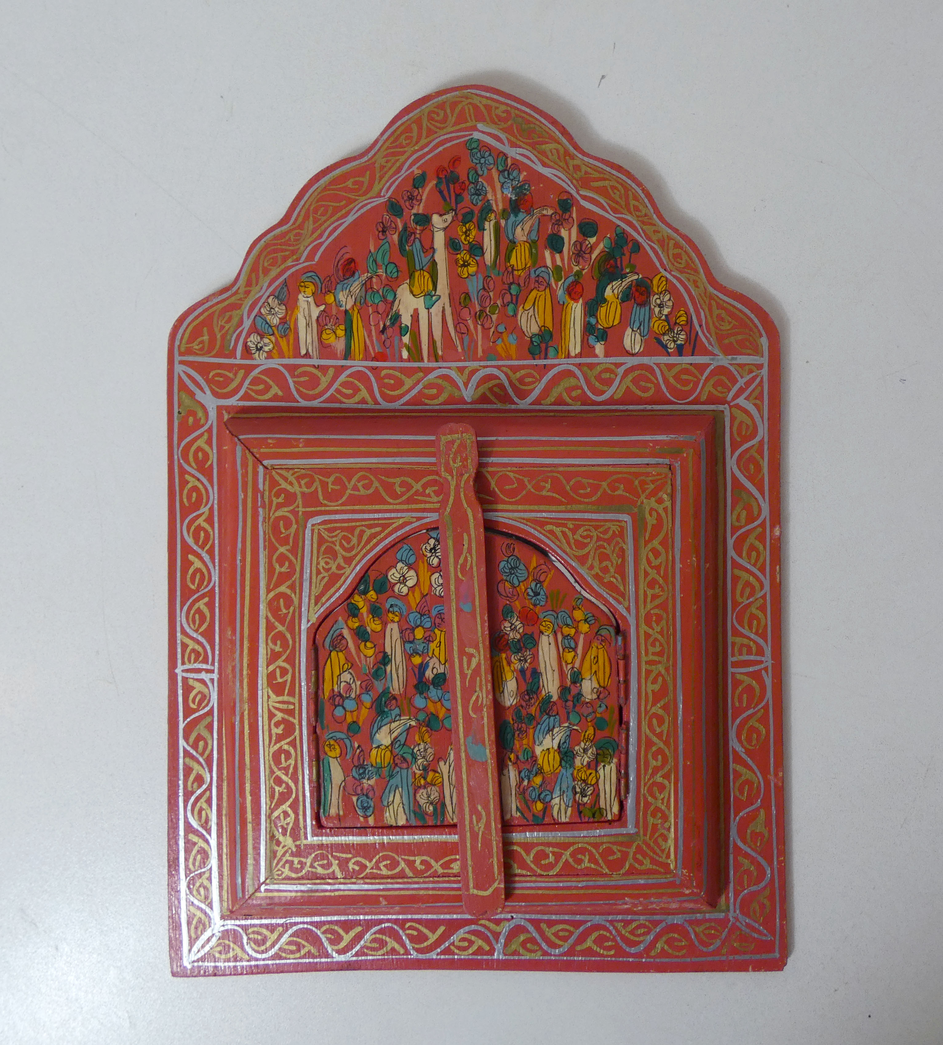 Old Moroccan mirror in pink wood Folk Art