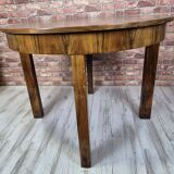 Renovated Art Deco round walnut extendable dining table