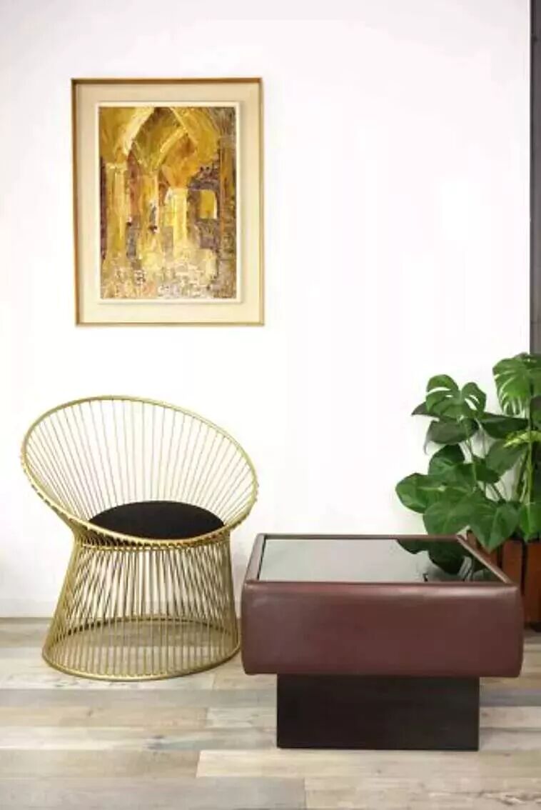 Black leather and glass coffee table