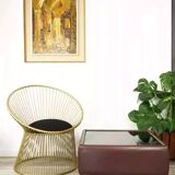 Black leather and glass coffee table