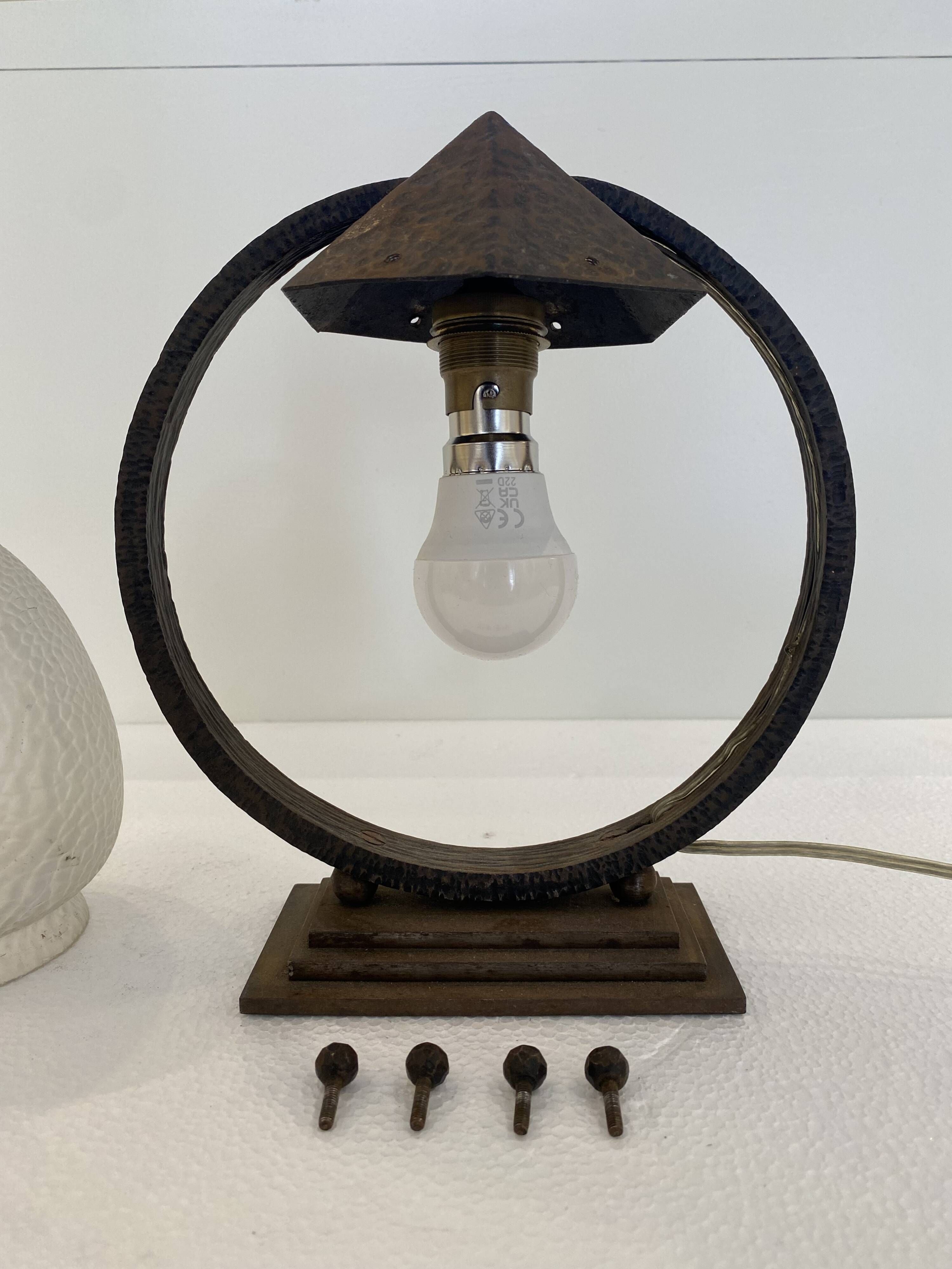 Sculptural Art Deco Table Lamp With Frosted Glass Shade, 1930s