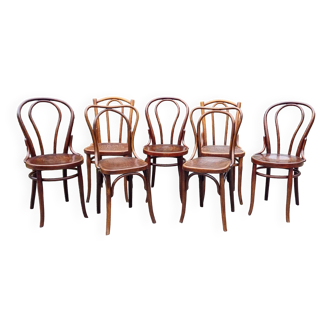 Lot 7 chaises bistrot en bois courbé 1900