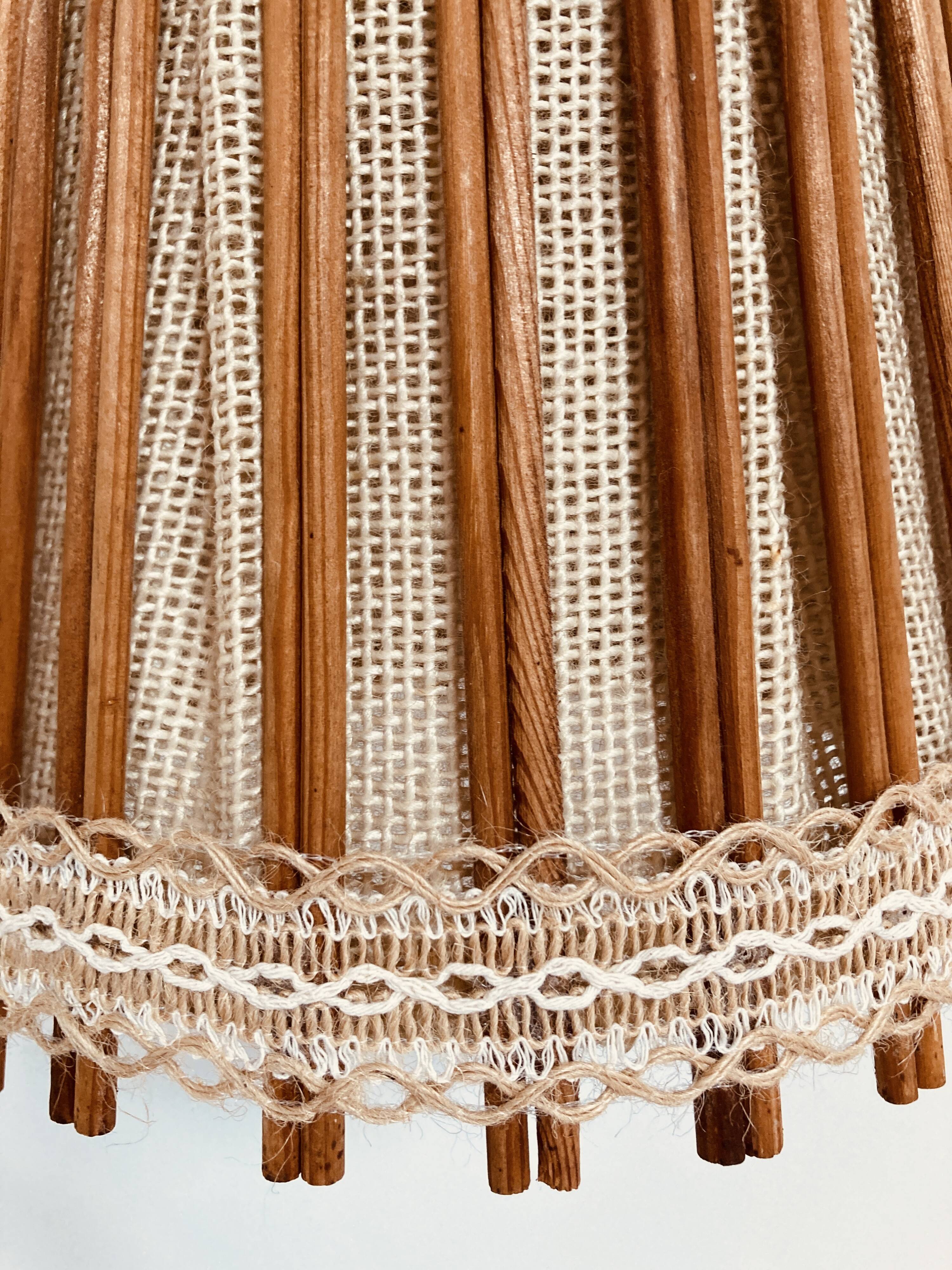 Vintage fabric and wood pendant light