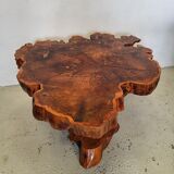 Brutalist table trunk old elm magnifying glass