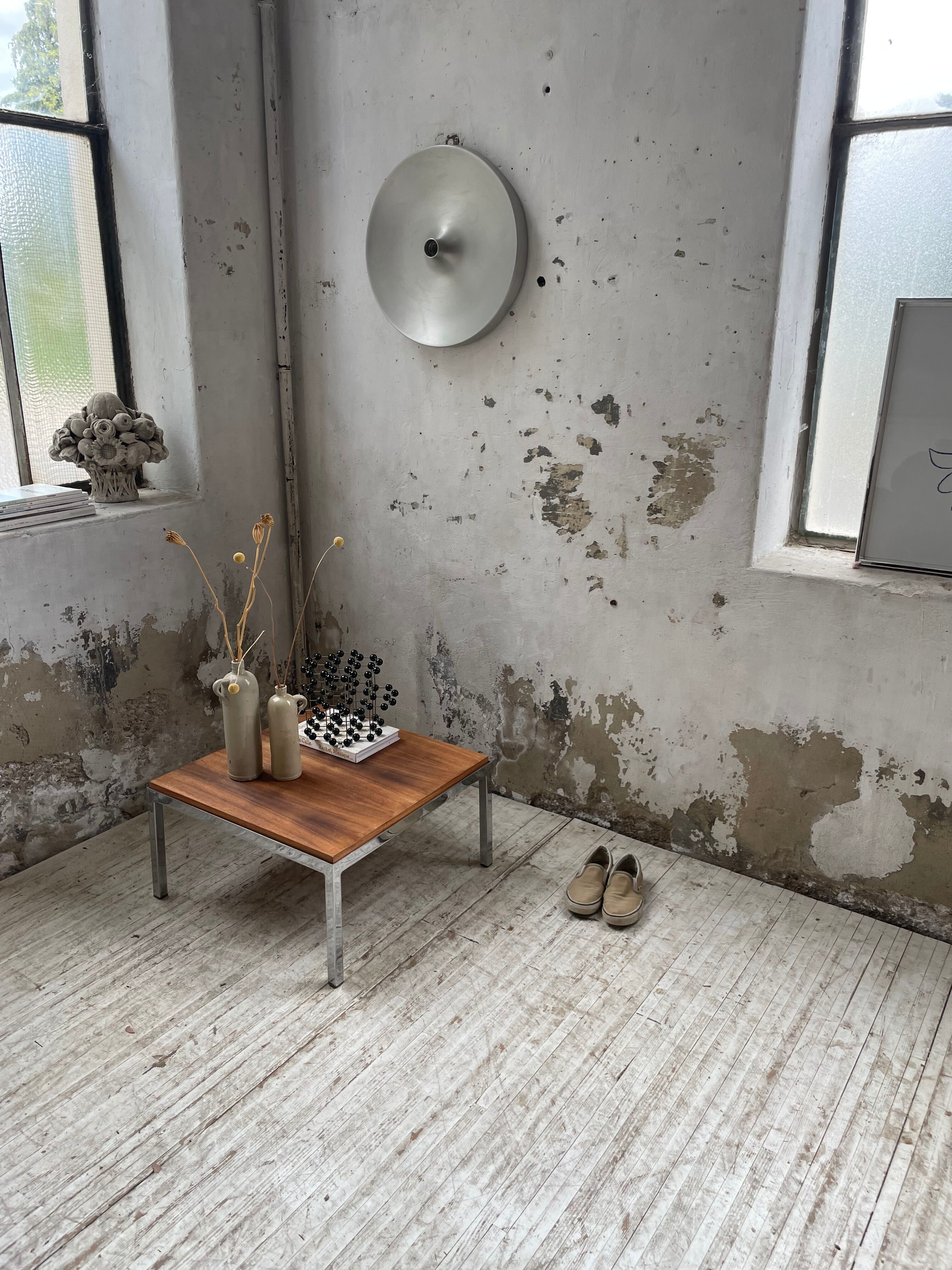 Walnut and modernist chrome coffee table